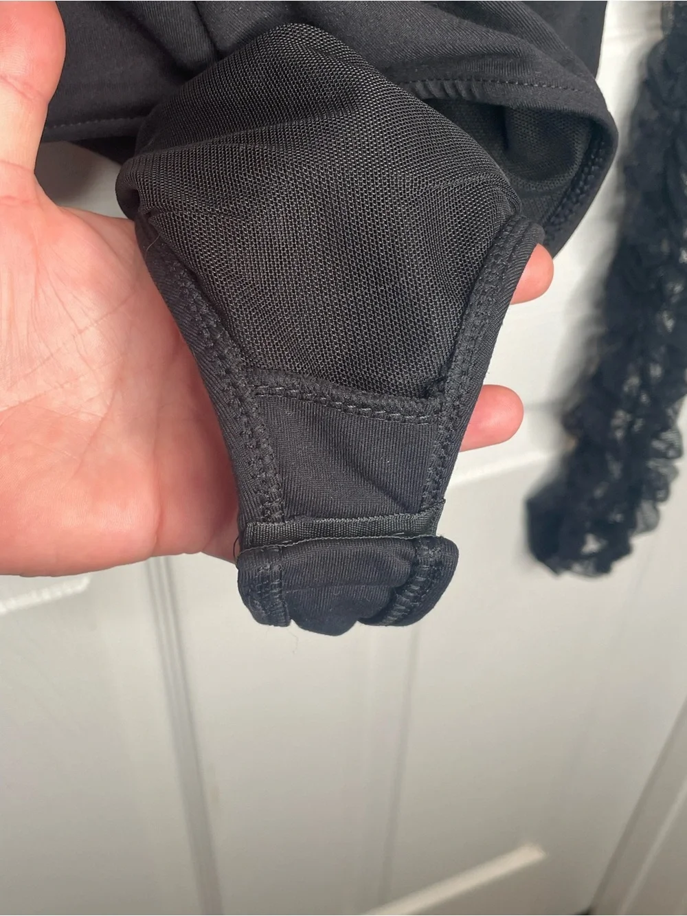 Free People Must Be Love Bodysuit Mesh Ruched Sleeve Square Neck in Black L